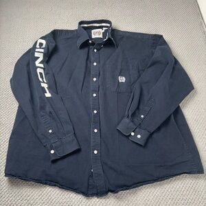 Cinch Spellout Rodeo Button Down Shirt Long sleeve Navy 2XL 100% Cotton